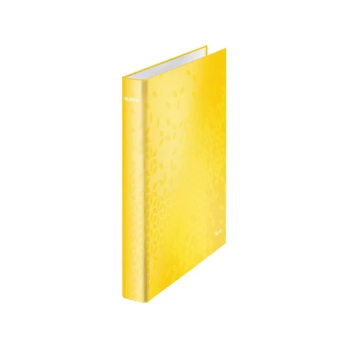 Gyűrűs könyv, 2 gyűrű, D alakú, 40 mm, A4 Maxi, karton, LEITZ "Wow", sárga