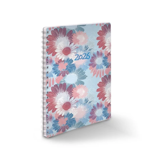 Határidőnapló REALSYSTEM SP1 spirál A/5 heti fehér lapos virágok 2024.