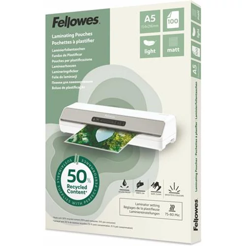 Meleglamináló fólia, 80 mikron, A5, matt, 100 db, FELLOWES "Light"