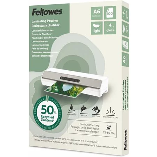 Meleglamináló fólia, 80 mikron, A6, fényes, 100 db, FELLOWES "Light"