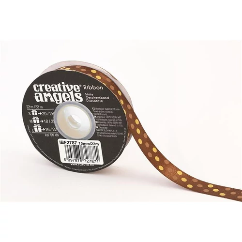 Szatén szalag, 15 mm x 22 m, bronz vegyes pötyökkel