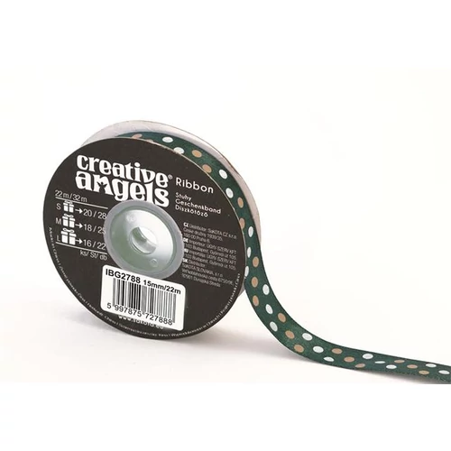 Szatén szalag, 15 mm x 22 m, sötétzöld vegyes pötyökkel