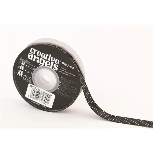 Szatén szalag, 15 mm x 22 m, fekete fehér pötyökkel