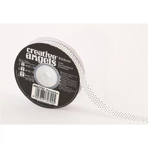 Szatén szalag, 15 mm x 22 m, fehér fekete pötyökkel