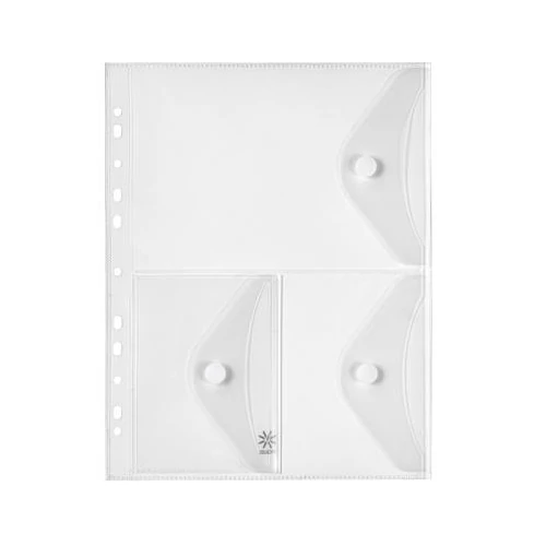 Irattartó tasak, A4, PP, patentos, 3 rekeszes, VIQUEL "Pockets", áttetsző