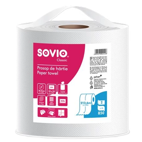 Törlőpapír, 100% cellulóz, tekercses, 212,6 m,  26,5 cm átmérő, 2 rétegű, SOVIO