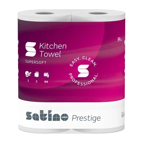 Kéztörlő, 2 rétegű, 2 tekercses,  64 lapos, "Satino Prestige", fehér