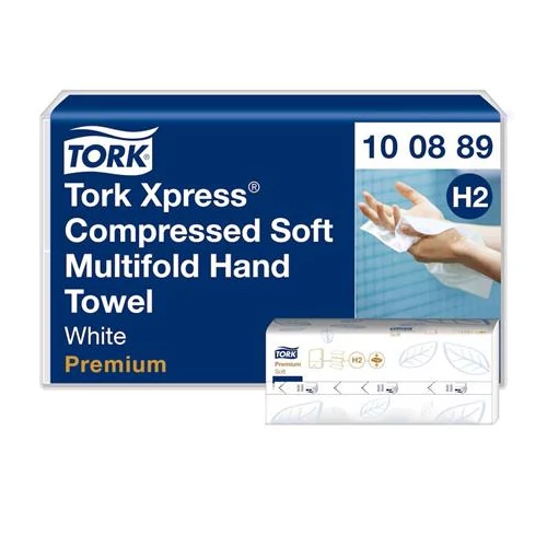 Kéztörlő, tömörített, Interfold, 2 réteg, 225 lap, H2 rendszer, Premium, TORK "Xpress Soft Multifold", fehér