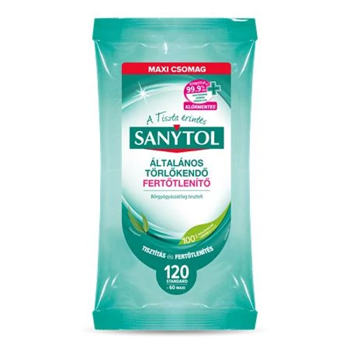 Fertőtlenítő törlőkendő SANYTOL 120 darabos