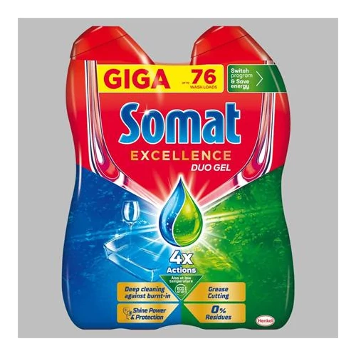 Mosogatógép mosogatógél, duo, 2x684 ml, SOMAT "Excellence Grease Cutting"
