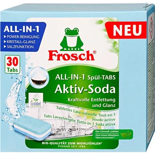 Mosogatógép tabletta, 30 db, FROSCH "All-in-1", aktív szóda