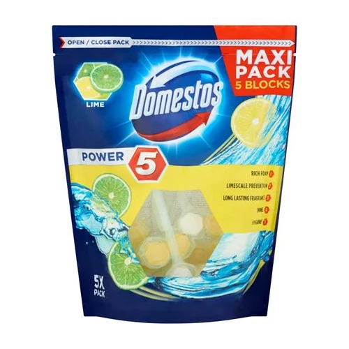 WC fertőtlenítő, 5 db-os, DOMESTOS "Power 5", lime