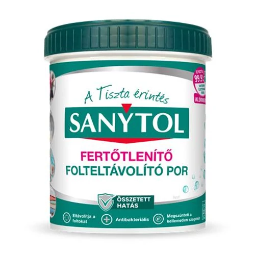 Folteltávolító- és fertőtlenítő por, 450 g, SANYTOL zöld tetős