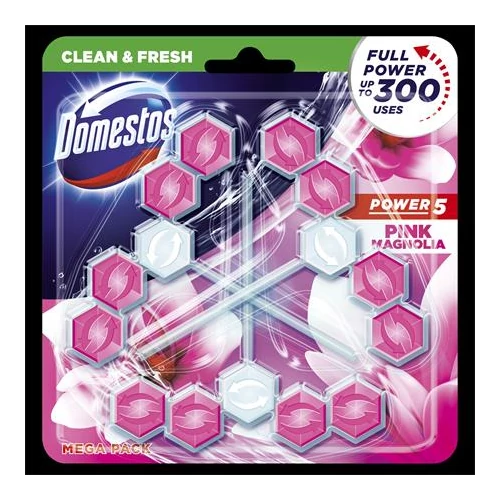 WC fertőtlenítő, 3 db-os, DOMESTOS "Power 5", pink magnólia