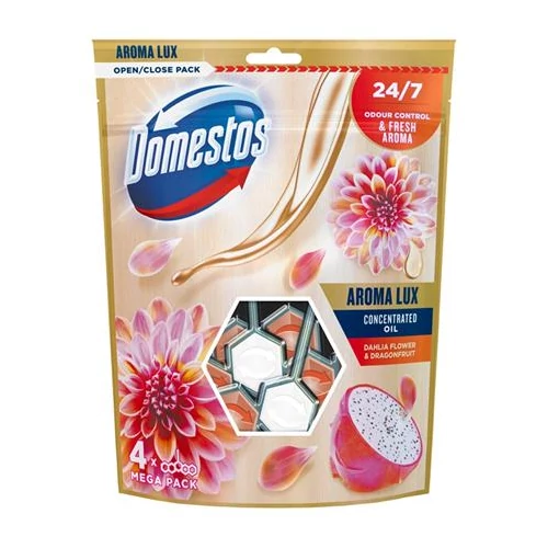 WC fertőtlenítő, 4 db-os ,DOMESTOS "Aroma Lux", dália és sárkánygyümölcs