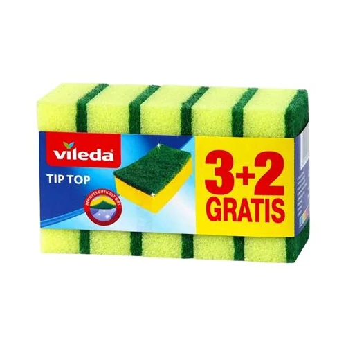 Mosogatószivacs, 3+2 db, VILEDA "Tip Top", sárga