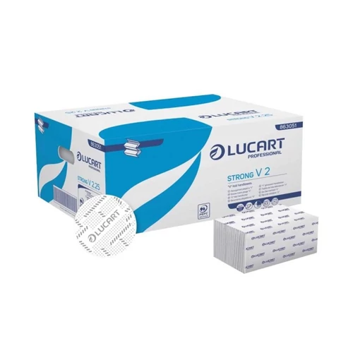 Kéztörlő V hajtogatású 2 rétegű hófehér 190 lap/cs 20 cs/karton Strong Lucart_863045