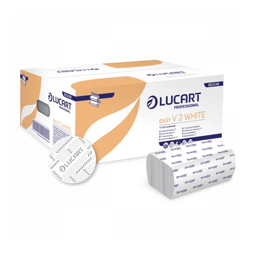Kéztörlő 2 rétegű V hajtogatású fehér 190 lap/csomag 20 cs/karton Easy Lucart_863048