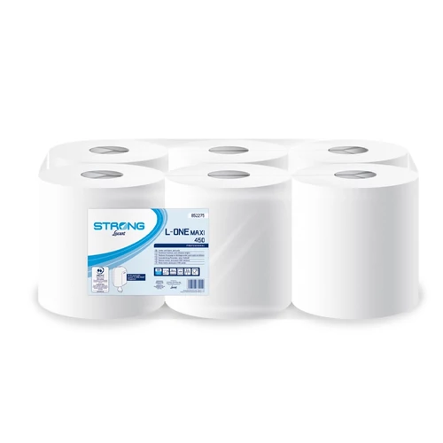 Kéztörlő 2 rétegű tekercses hófehér 6 tekercs/karton L-OneMaxi 450 Strong Lucart _852275U