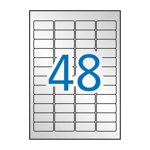 Etikett, 45,7x21,2 mm, poliészter, időjárásálló, kerekített sarkú, APLI, ezüst, 960 etikett/csomag