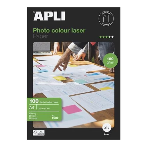 Fotópapír, lézer, A4, 160g, fényes, kétoldalas, APLI "Premium Laser", 100lap/cs