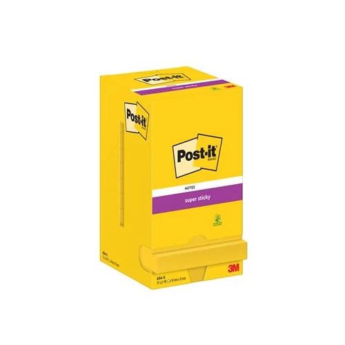 Öntapadó jegyzettömb, 76x76 mm, 12x90 lap, 3M POSTIT "Super Sticky", ultra sárga