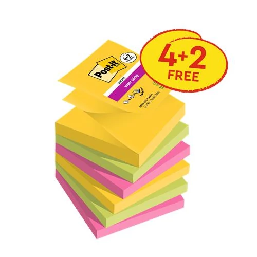 Öntapadó jegyzettömb, "Z", 76x76 mm, 4+2x90 lap, 3M POSTIT "Carnival", vegyes