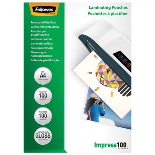 Meleglamináló fólia, 100 mikron, A4, fényes, 100 db, FELLOWES