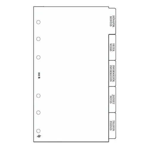 Kalendárium betét, elválasztólap, "S", SATURNUS, fehér, 5lap/cs