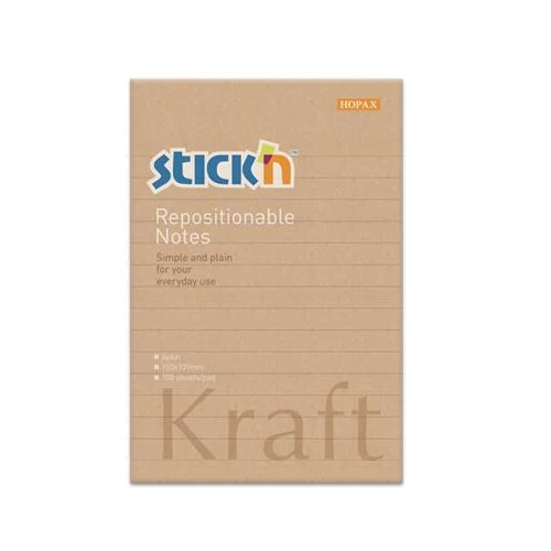 Öntapadó jegyzettömb STICK`N Kraft notes 150x101mm újrahasznosított natúr barna 100 lap