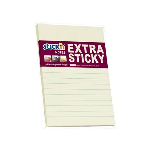 Öntapadó jegyzettömb, vonalas, 150x101 mm, 90 lap, STICK N "Extra Sticky", pasztellsárga
