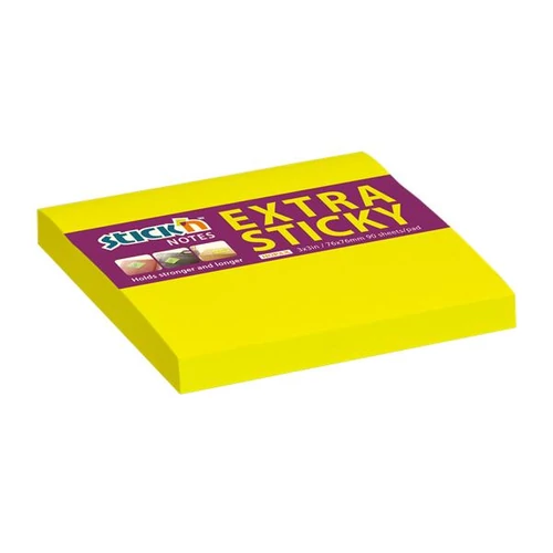 Öntapadó jegyzettömb STICK`N extra erős 76x76mm neon sárga 90 lap