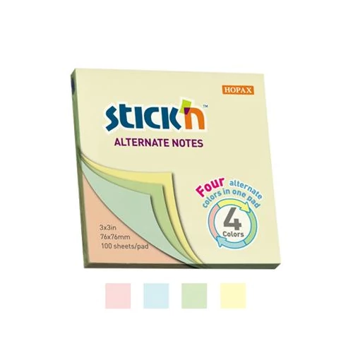 Öntapadó jegyzettömb STICK`N 76x76mm pasztel mix 100 lap