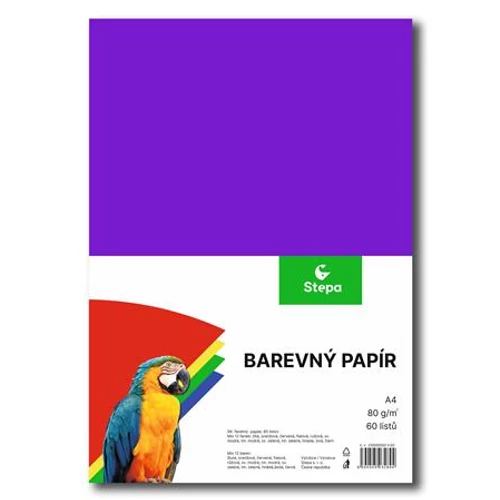 Színes papír,  A4, 80g, 12x5 lap, STEPA, vegyes színek