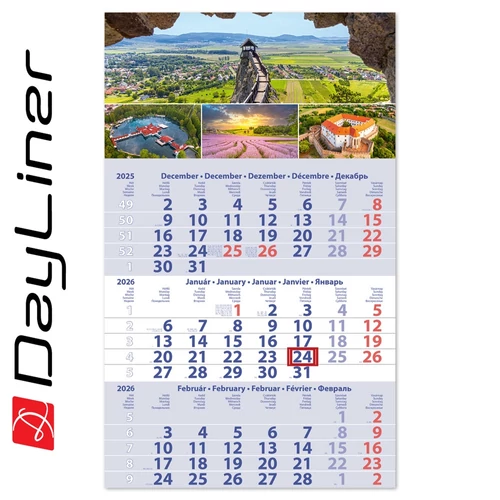 Speditőr naptár1 tömb 3 hónap Primus Club 300 x 480 mm Magyarország Dayliner 2025.