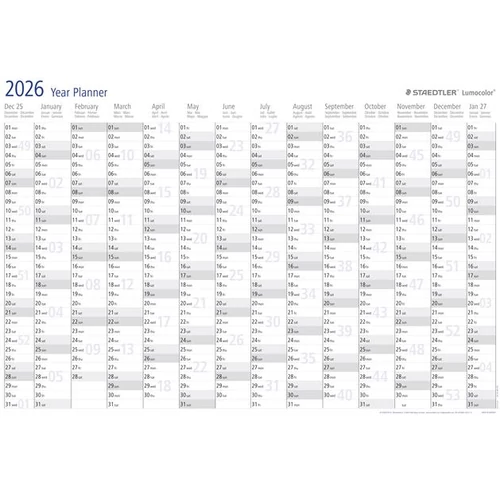 Éves tervezőtábla, törölhető, angol nyelvű, 84x60 cm, STAEDTLER "Lumocolor® 641 YP", 2026