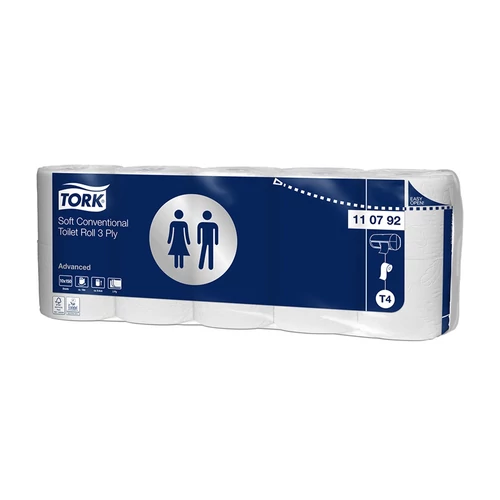Toalettpapír, T4 rendszer, 10tek/cs, 3rétegű, 12,5cm átmérő, Advanced, TORK "Soft", fehér