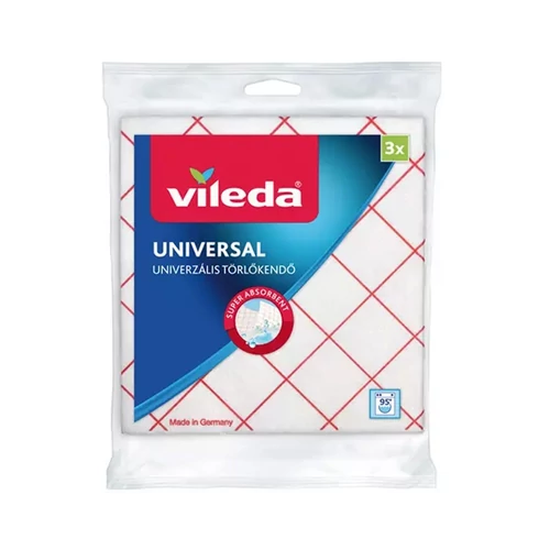 Törlőkendő, 34x36 cm, 3 db, VILEDA "Universal", fehér-piros