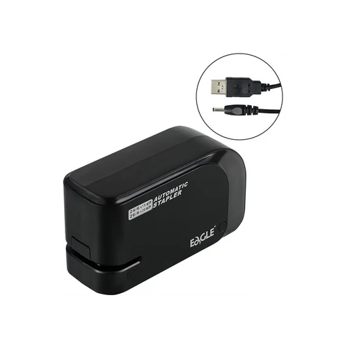 Tűzőgép elektromos 20lap, 24/6 és 26/6  elemmel és USB kábelel is működtethető fekete EAGLE EG-1610