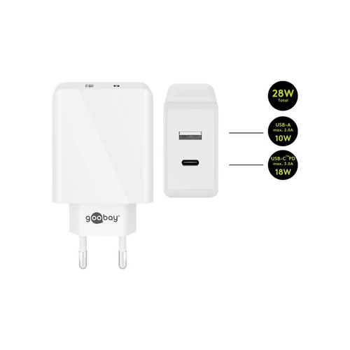 Goobay 1xUSB C + 1xUSB2.0 USB Wall Quick Charge White